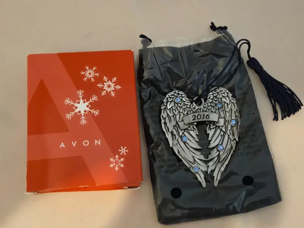 2016 Avon Pewter Angels Wings Christmas Ornament - NEW. W/Box & Blue Bag